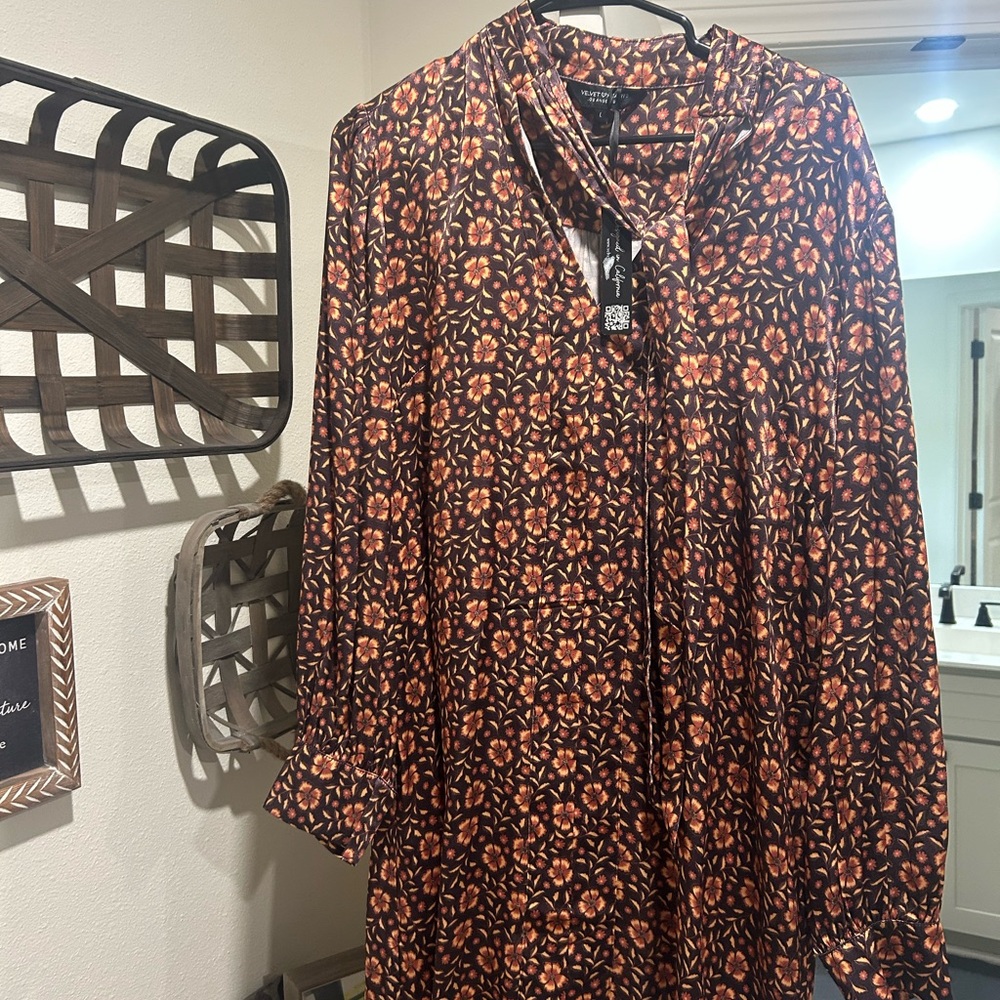 Velvet Heart Brown and Orange Midi Dress